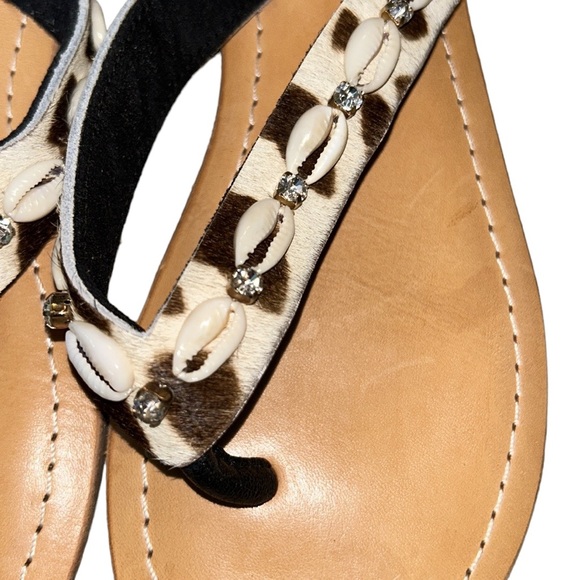 LN Skemo Savannah Leopard Embellished Leather Rhinestone Shell Slide Sandals - 7 - Picture 9 of 15
